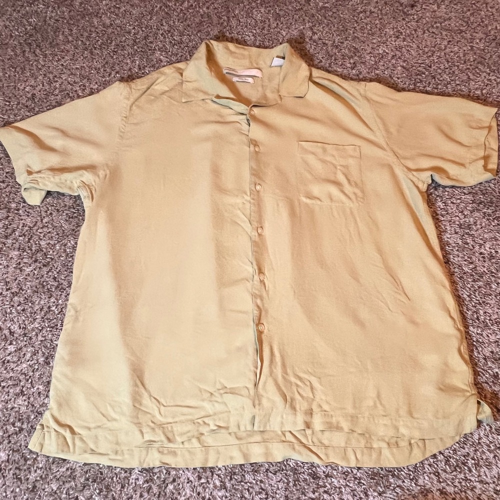 Perry Ellis Silk Button Up Short Sleeve Shirt Relaxed Fit Mens XL‎
